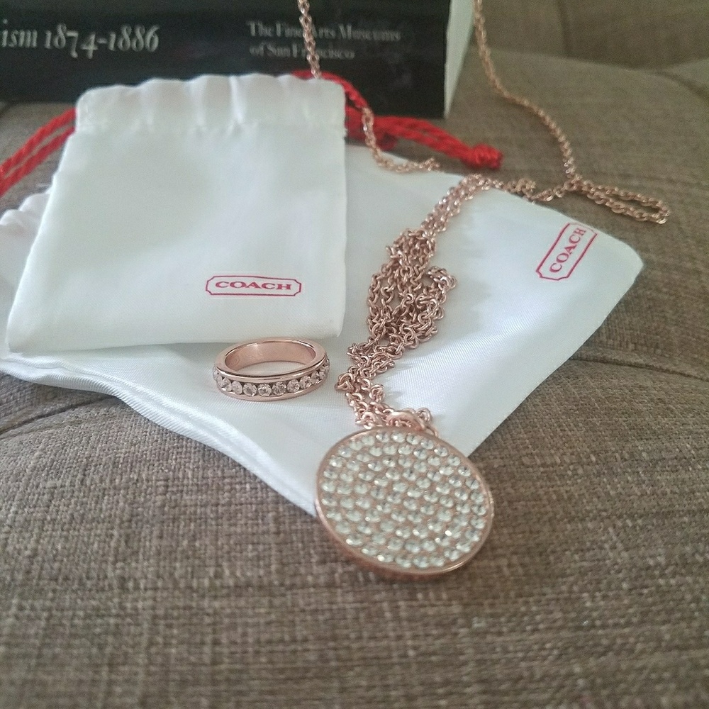 COACH Rose Gold Pendant Necklace and Ring